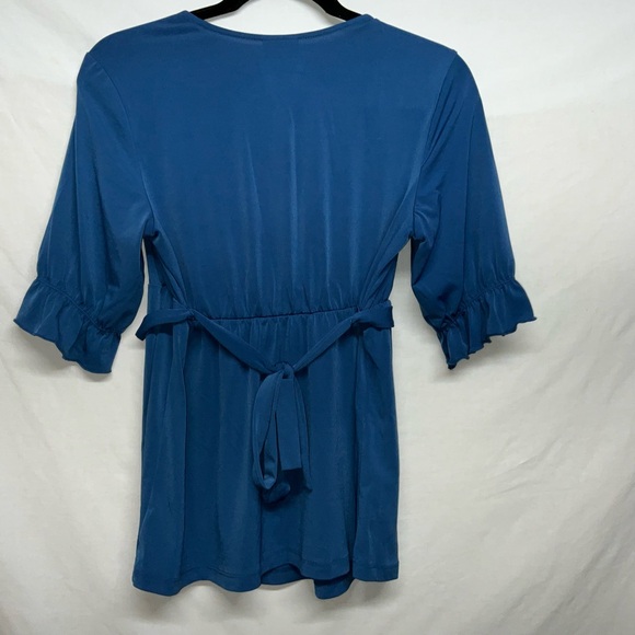 Oh Baby by Motherhood Maternity Blue Faux Wrap V-Neck Blouse Perfect for Photos - Picture 6 of 10